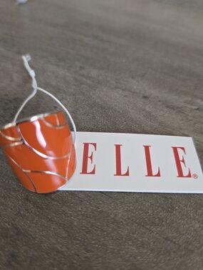 Elle Orange Enamel Phone Ring with Silver Wave Accents